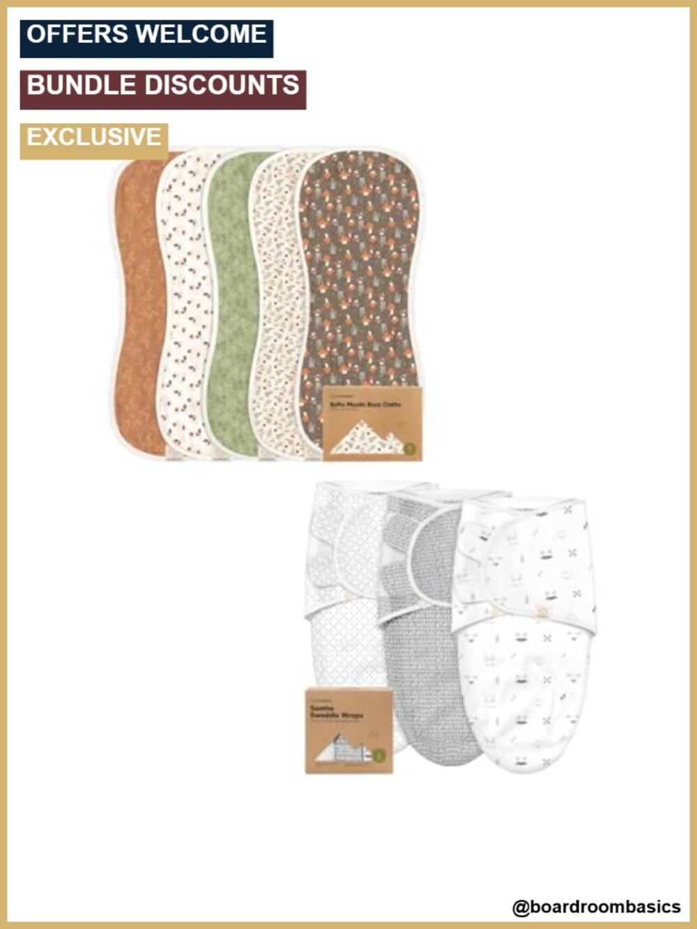 Muslin Burp Cloths 5-Pack & Swaddle Sleep Sacks 3-Pack Cotton